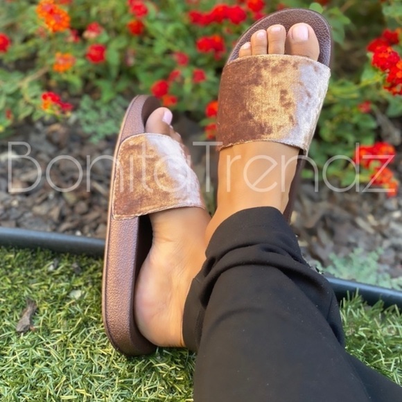 Shoes - Vegan Velvet Coffee Slides